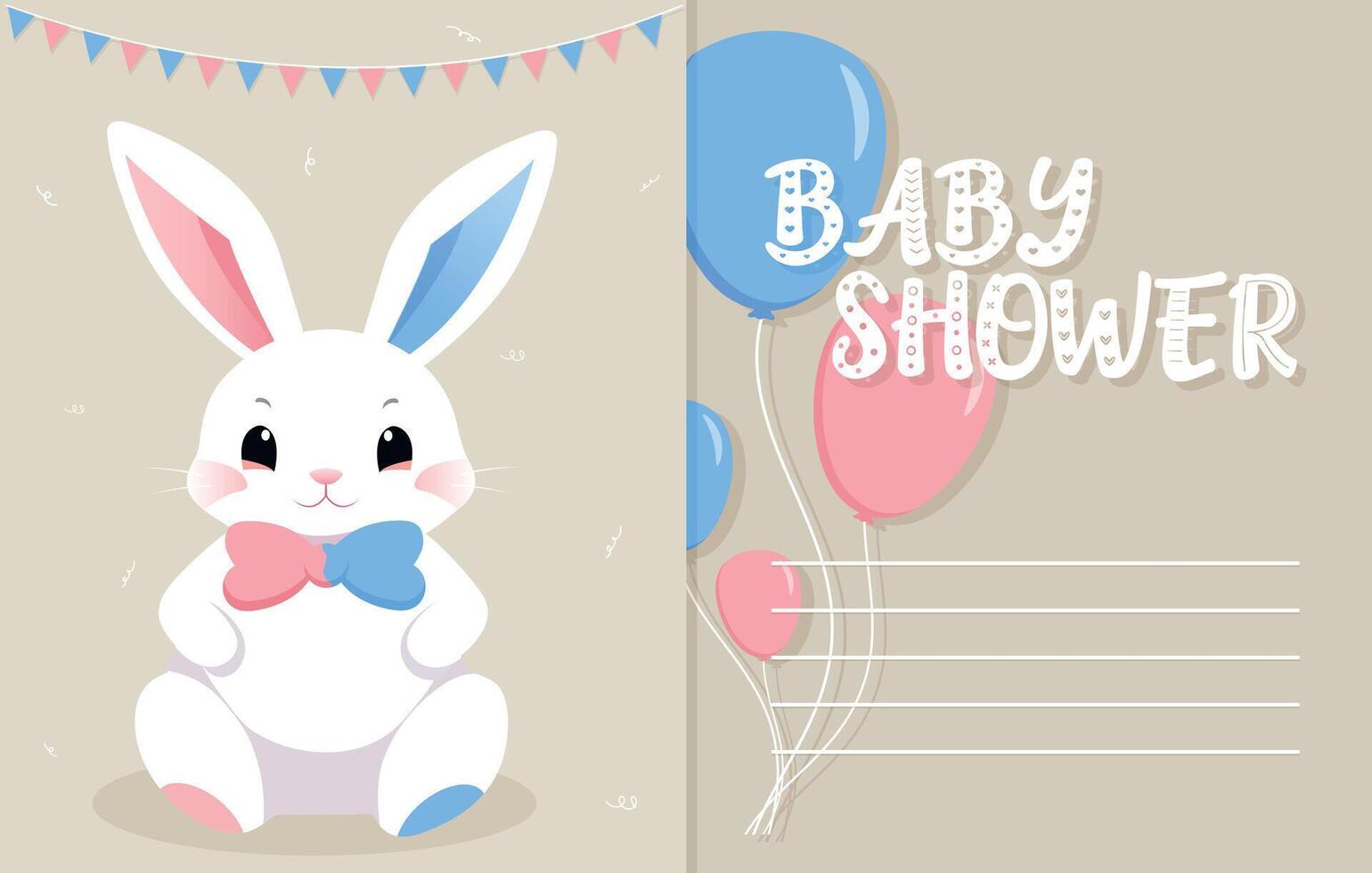 Baby Shower or gender party card. invitation gender party. Cute bunny and balloons. vector illustration