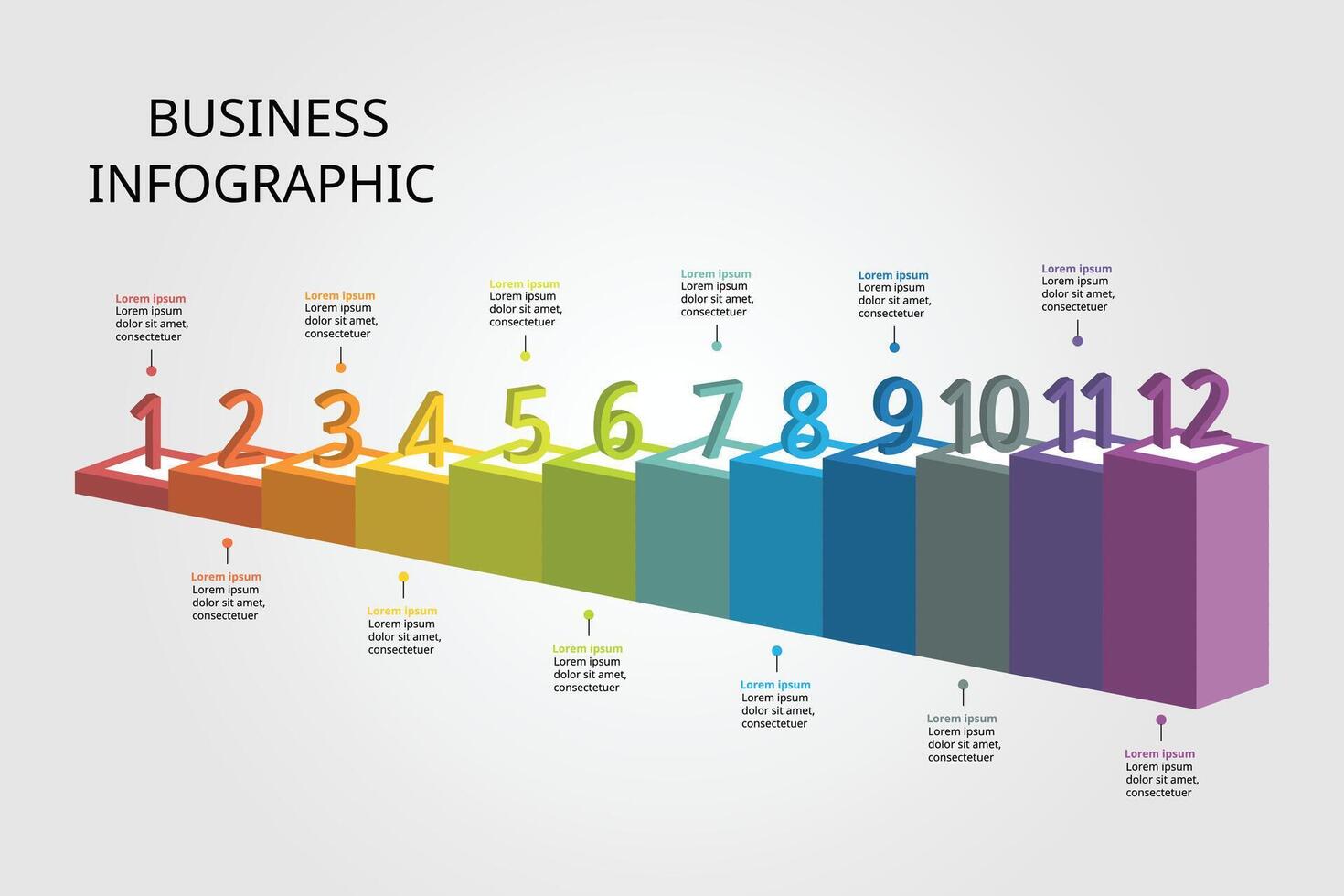 square template step for infographic for presentation for 12 element vector