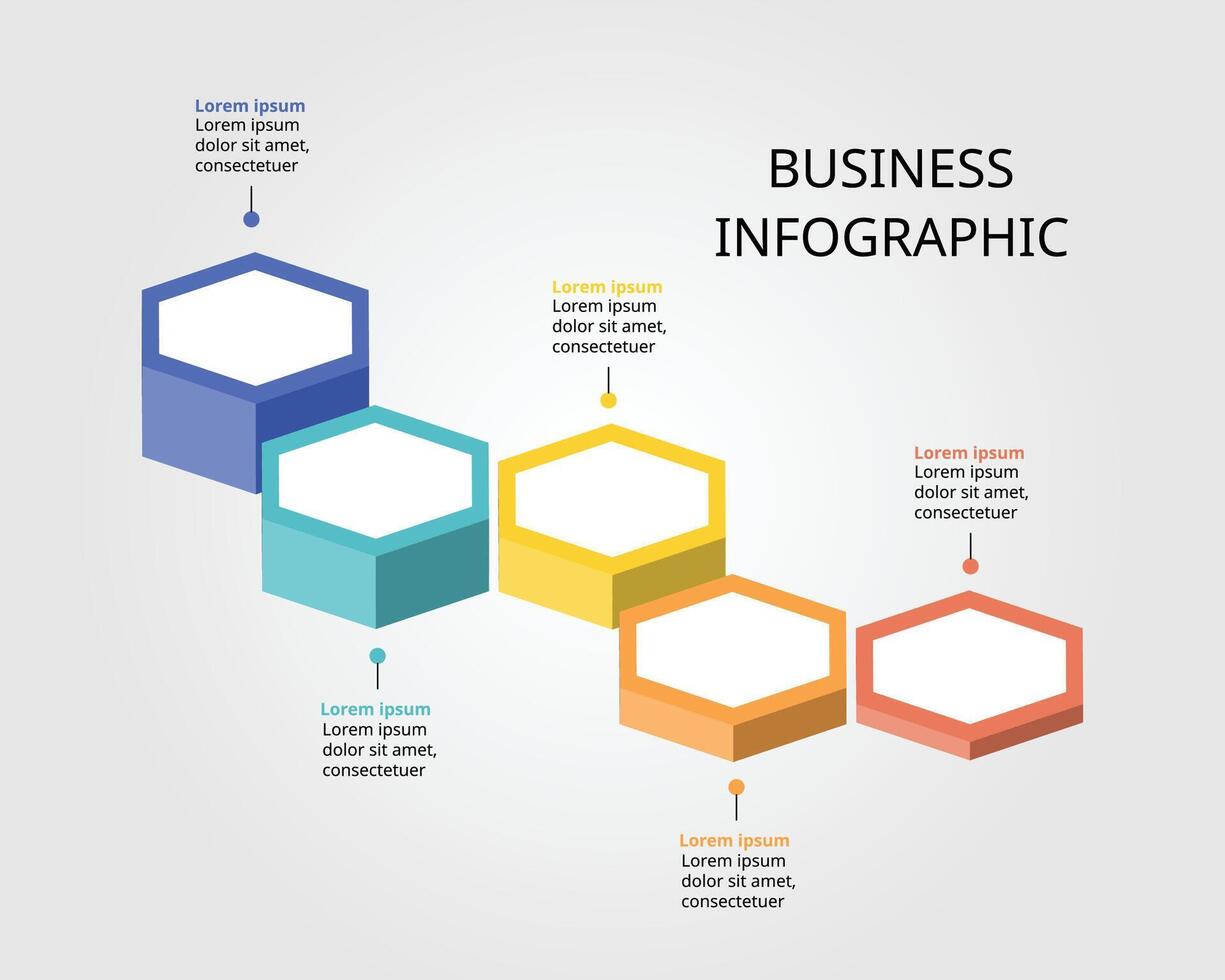 Hexagon step level template for infographic for presentation for 5 element vector