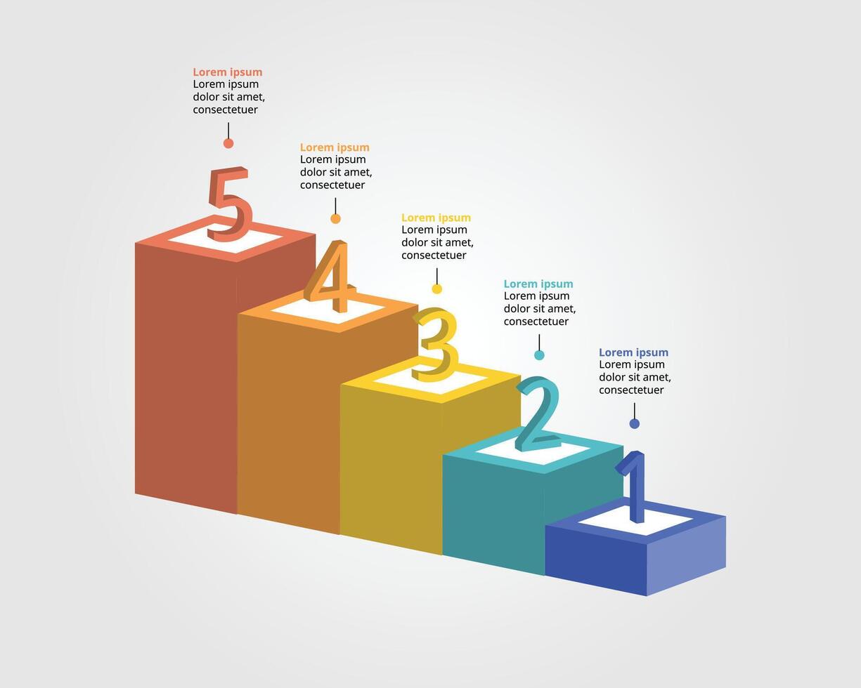 Graph template level number for infographic for presentation for 5 element vector