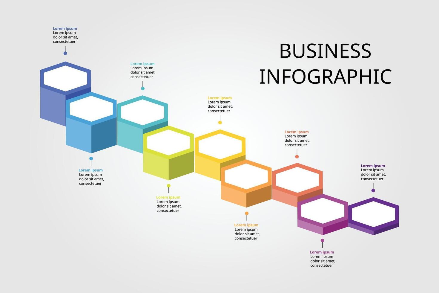 Hexagon step level template for infographic for presentation for 9 element vector