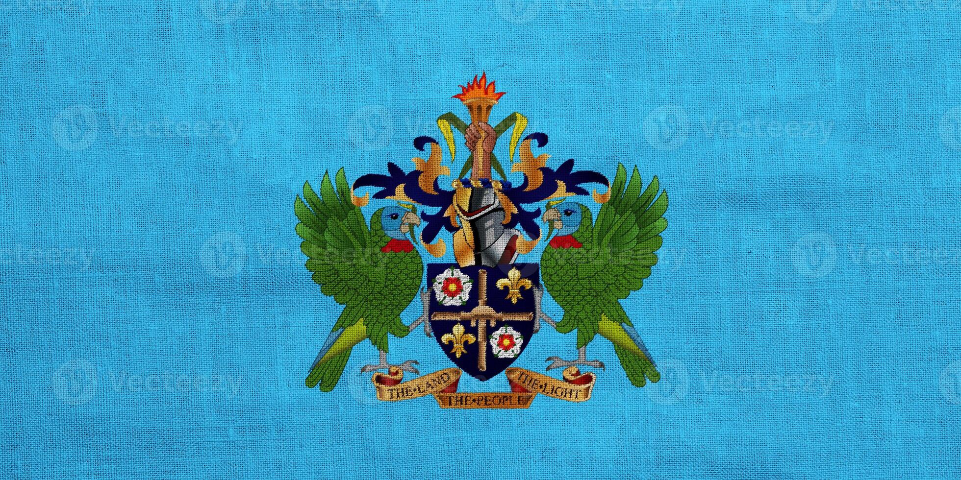 Flag and coat of arms of Saint Lucia textured background. Concept collage. photo