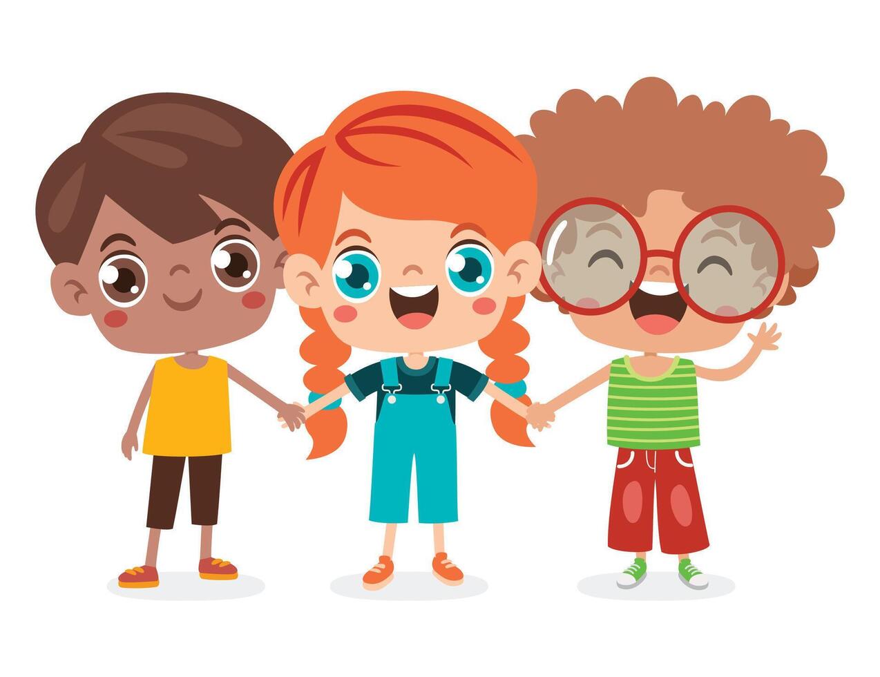 Cartoon Multicultural Kids Holding Hands vector