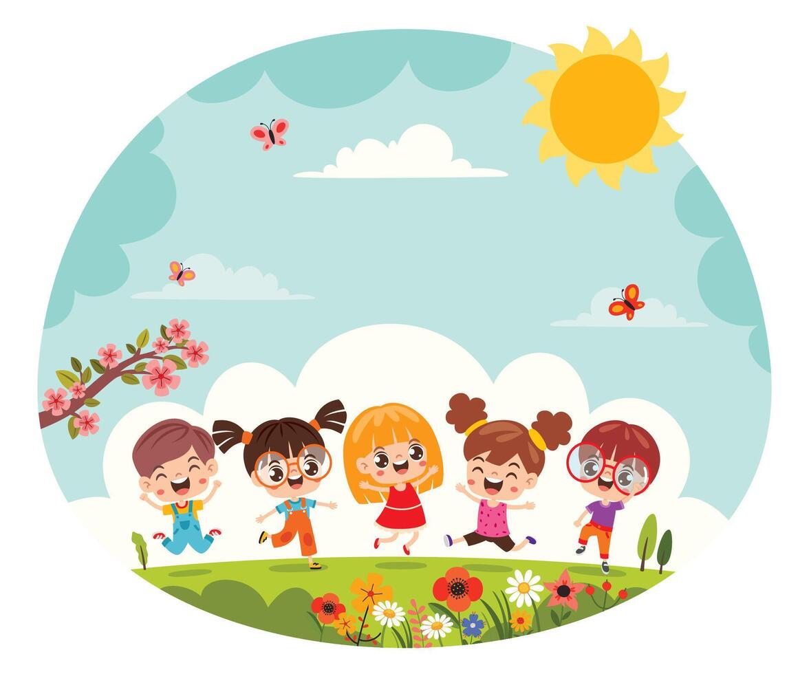 Cartoon Children Playing At Nature vector