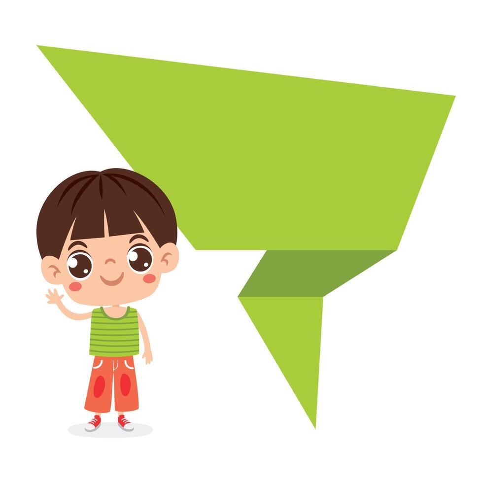 Kid Posing With Origami Speech Bubble vector