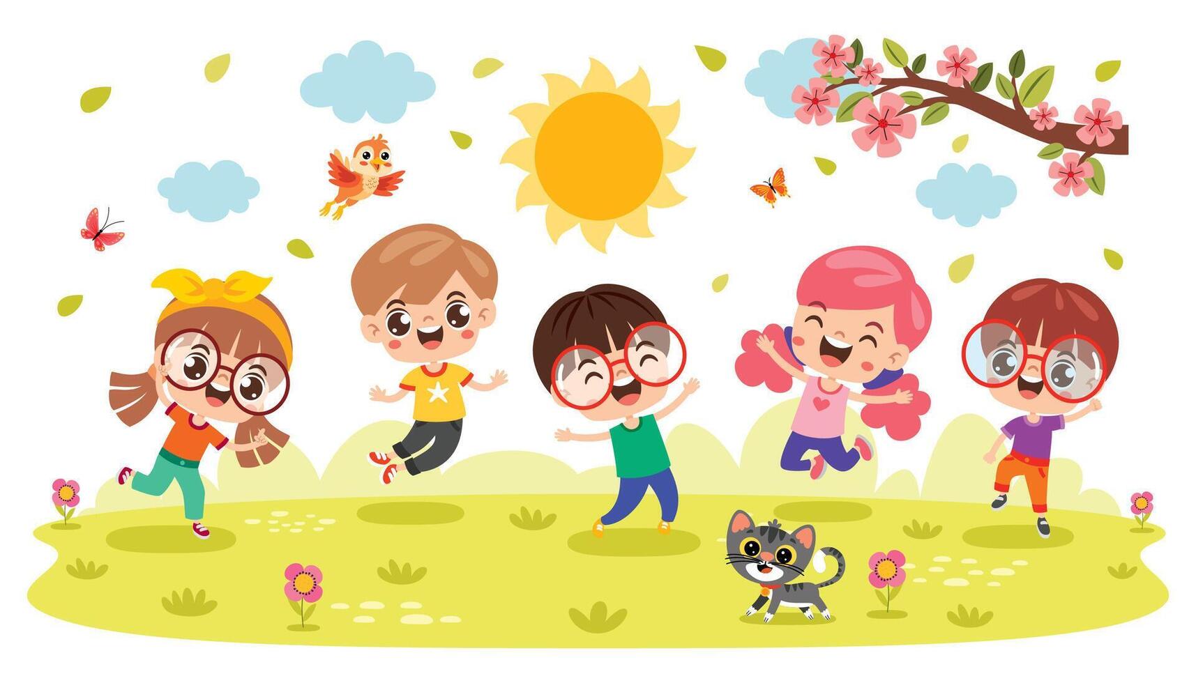 Group Of Happy Cartoon Kids vector
