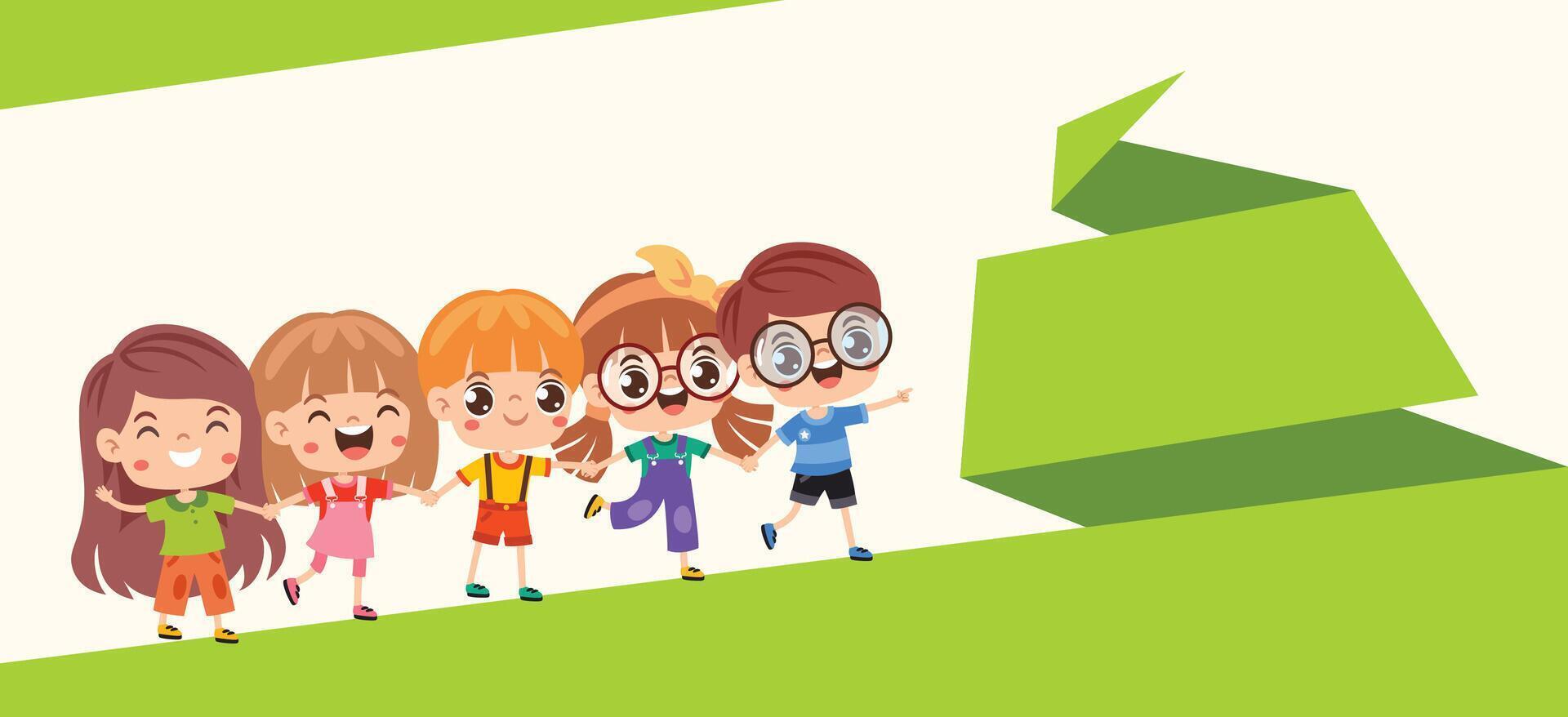 Kids Posing With Origami Speech Bubble vector