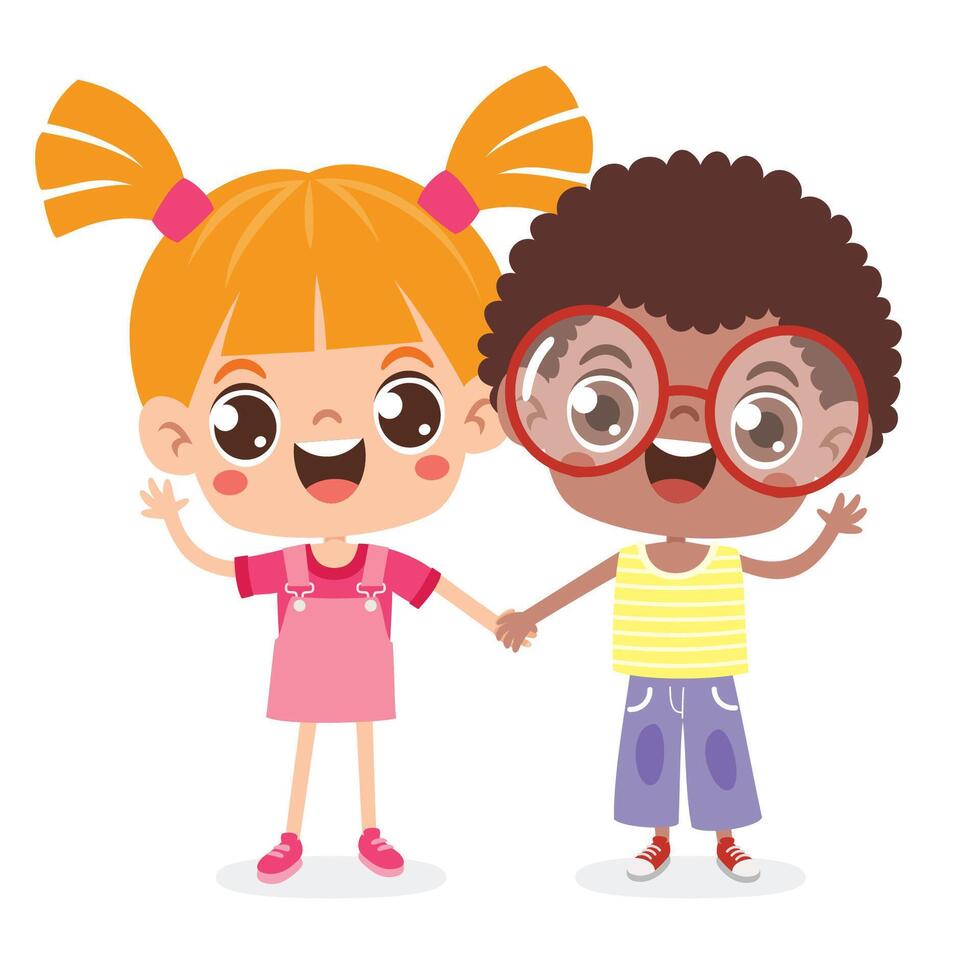 Cartoon Multicultural Kids Holding Hands vector