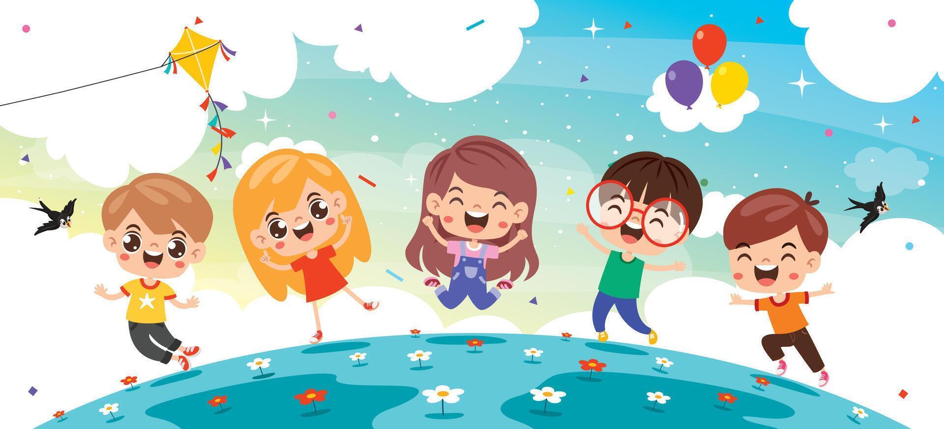 Group Of Happy Cartoon Kids vector