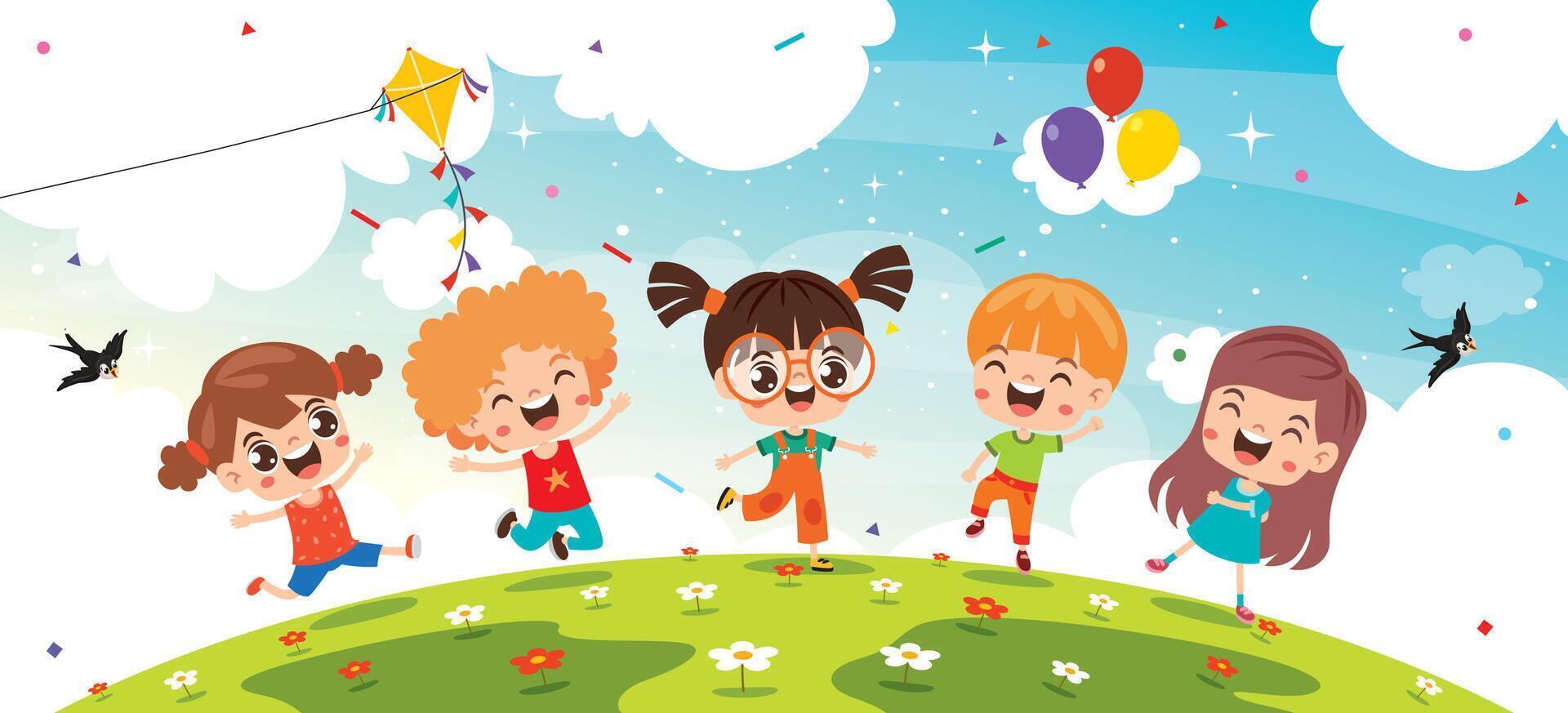 grupo de contento dibujos animados niños vector