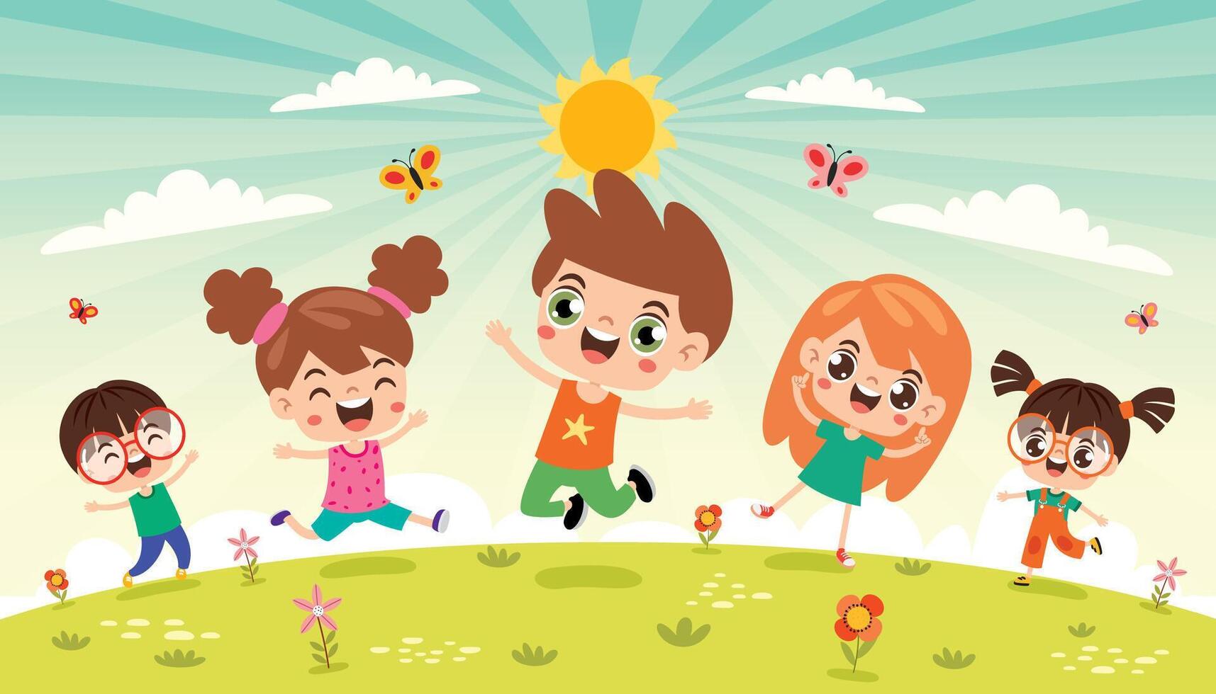 grupo de contento dibujos animados niños vector