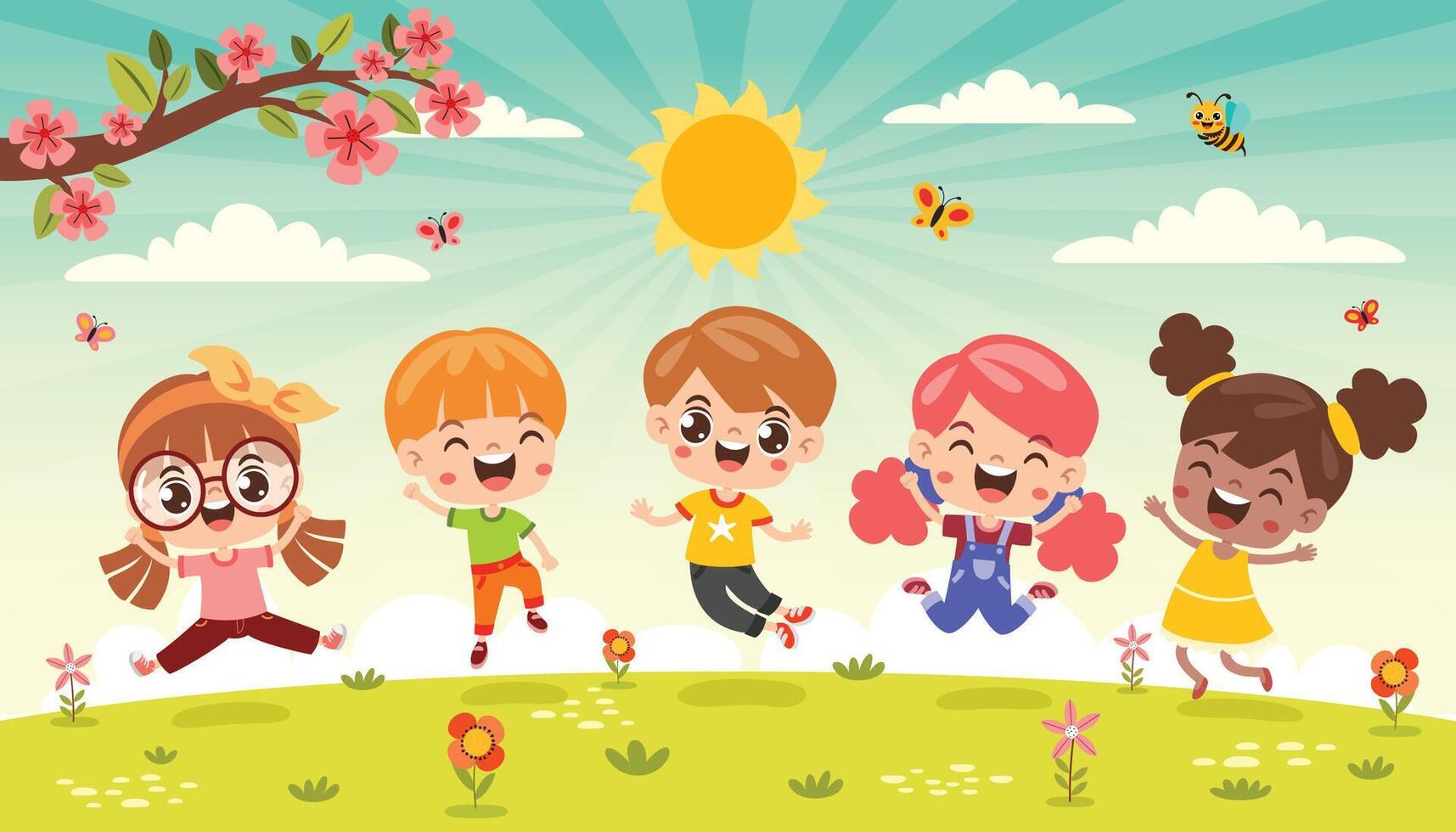 grupo de contento dibujos animados niños vector