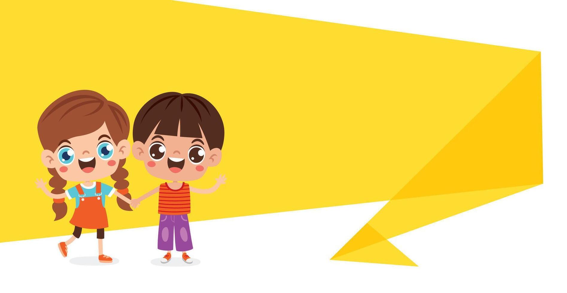 Kids Posing With Origami Speech Bubble vector