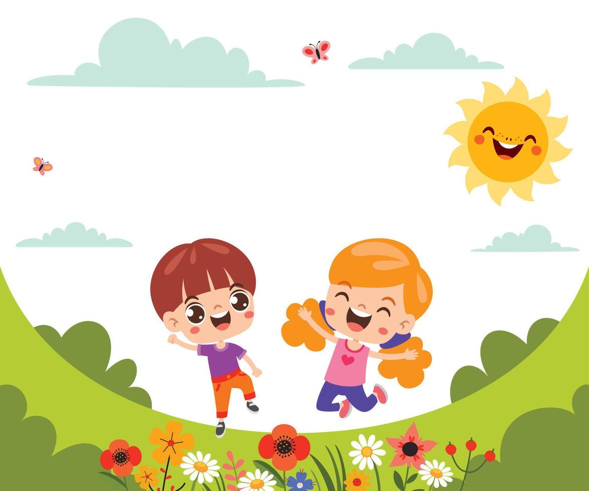 Cartoon Children Playing At Nature vector