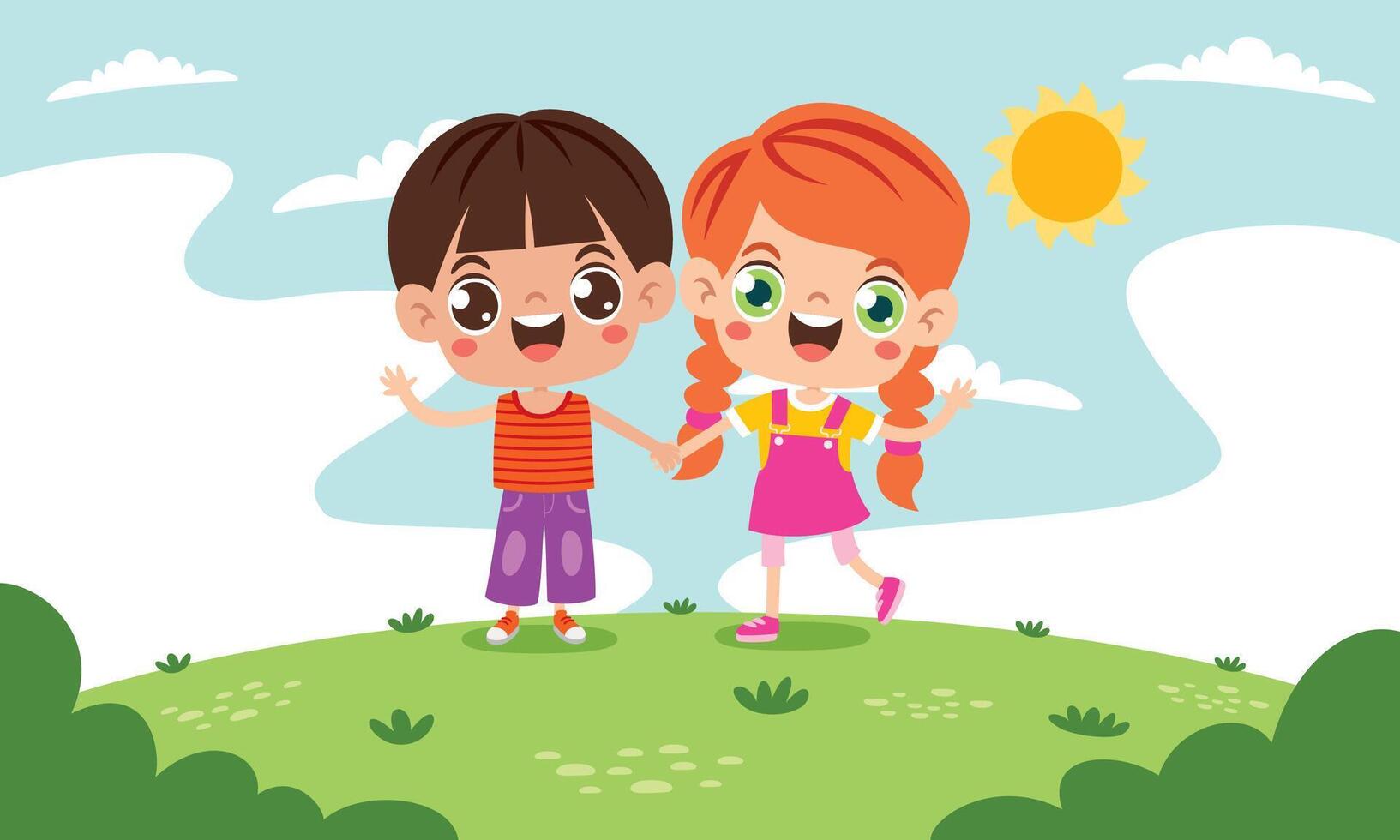 Cartoon Multicultural Kids Holding Hands vector