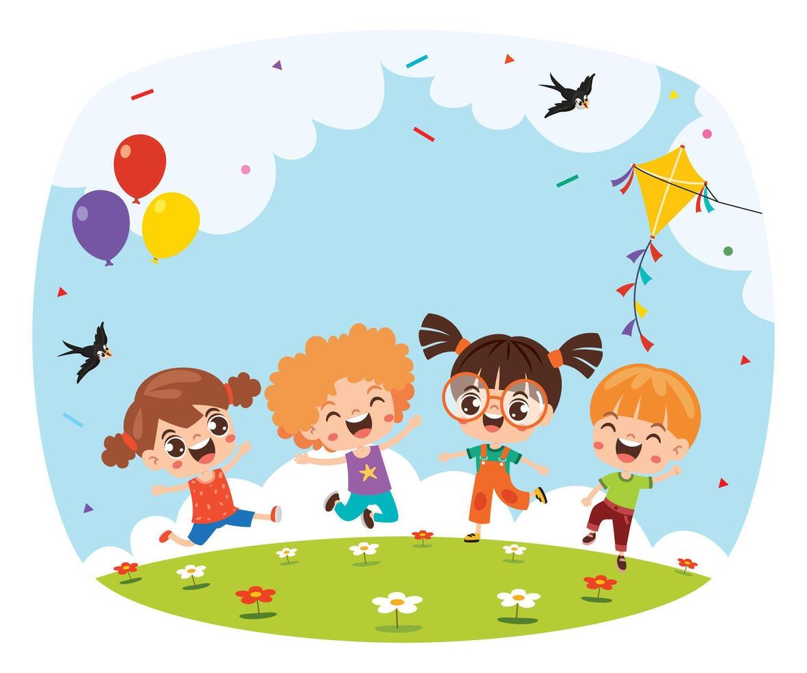 Cartoon Children Playing At Nature vector