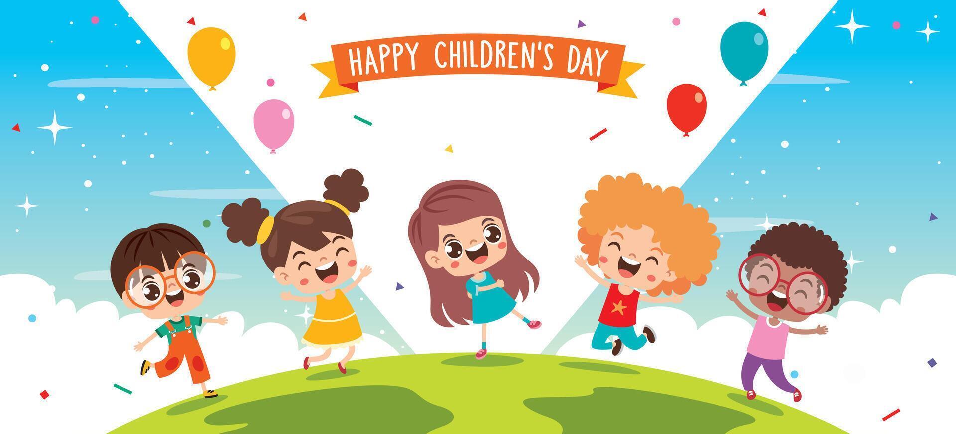 Group Of Happy Cartoon Kids vector