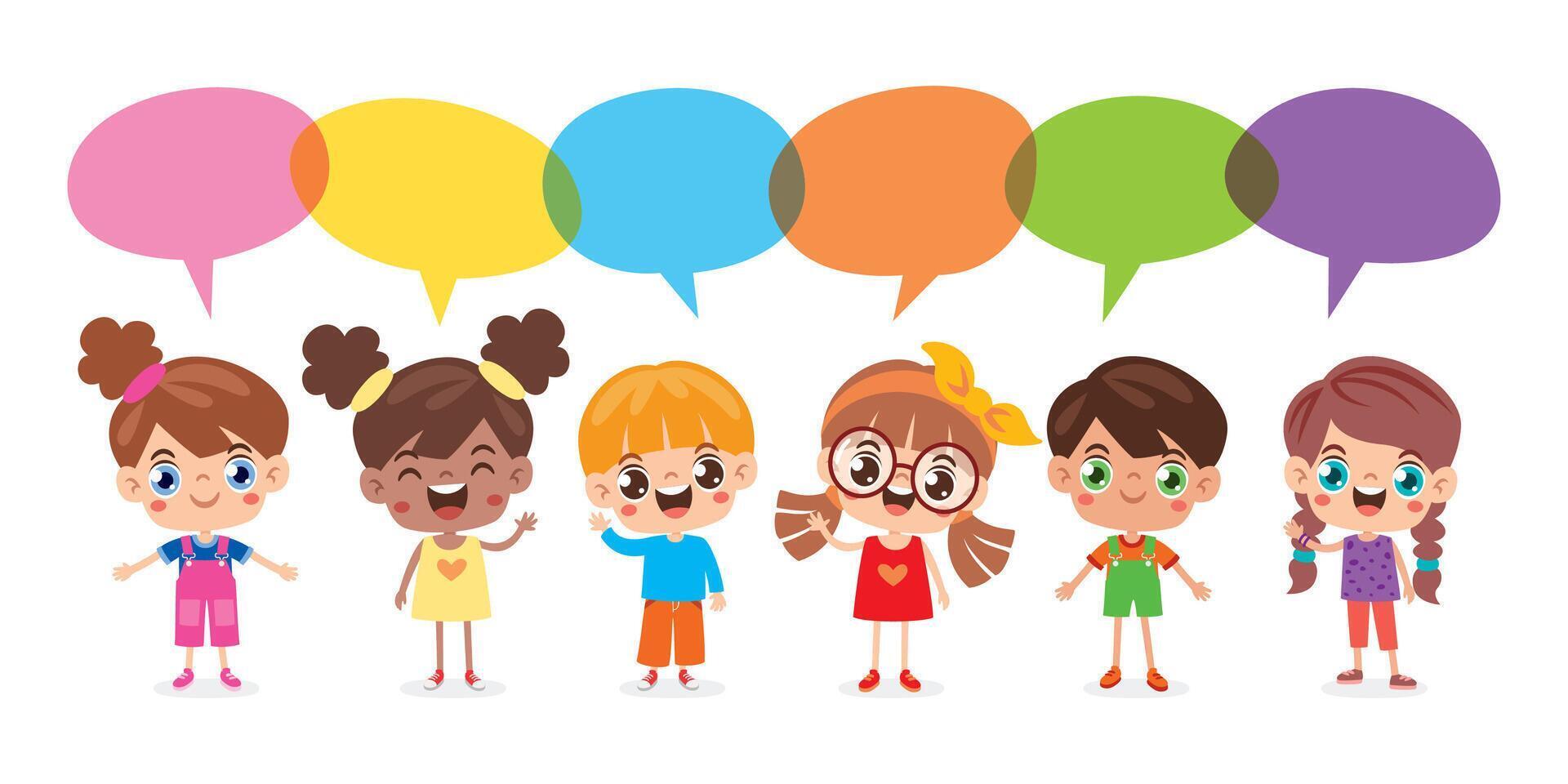 Happy Kids Posing With Speech Bubbles vector