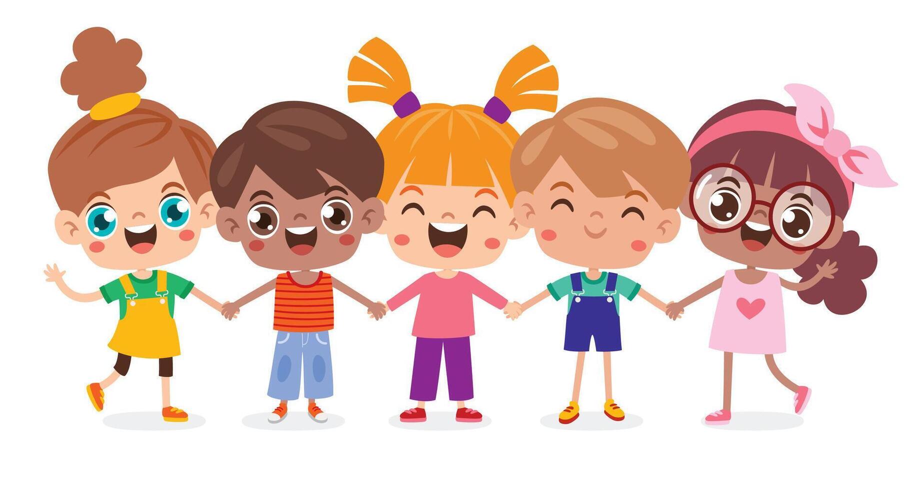 Cartoon Multicultural Kids Holding Hands vector
