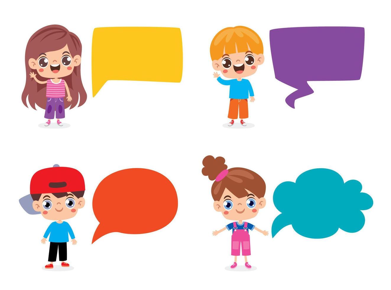 Happy Kids Posing With Speech Bubbles vector