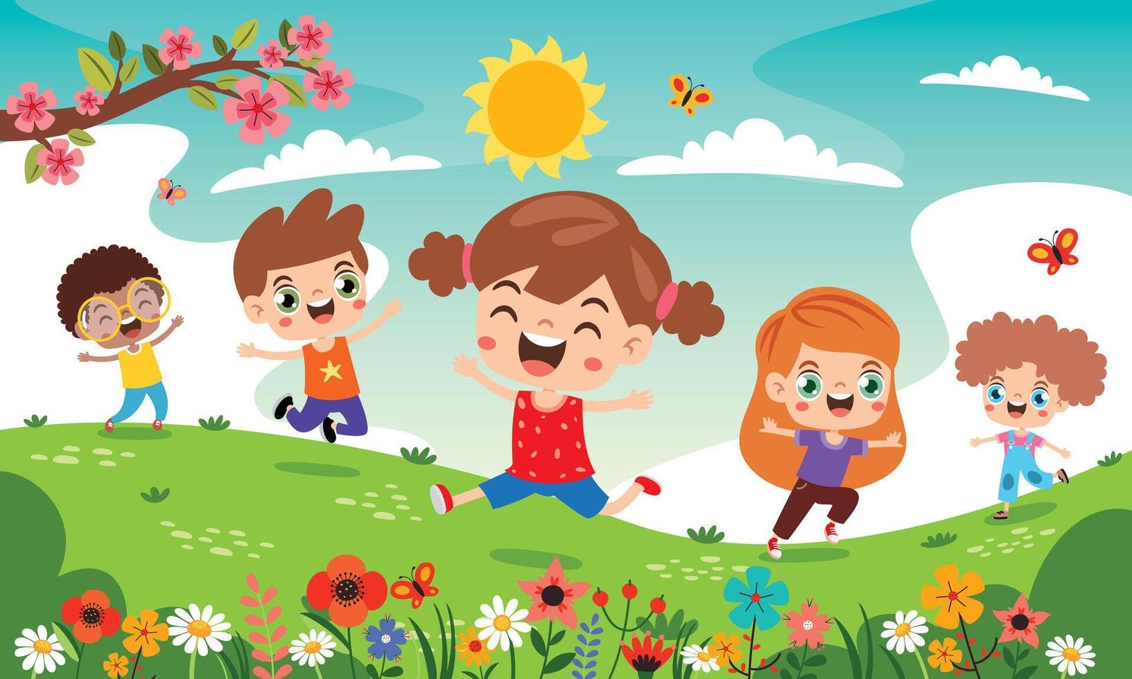 grupo de contento dibujos animados niños vector