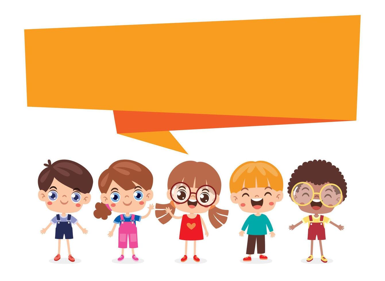 Kids Posing With Origami Speech Bubble vector