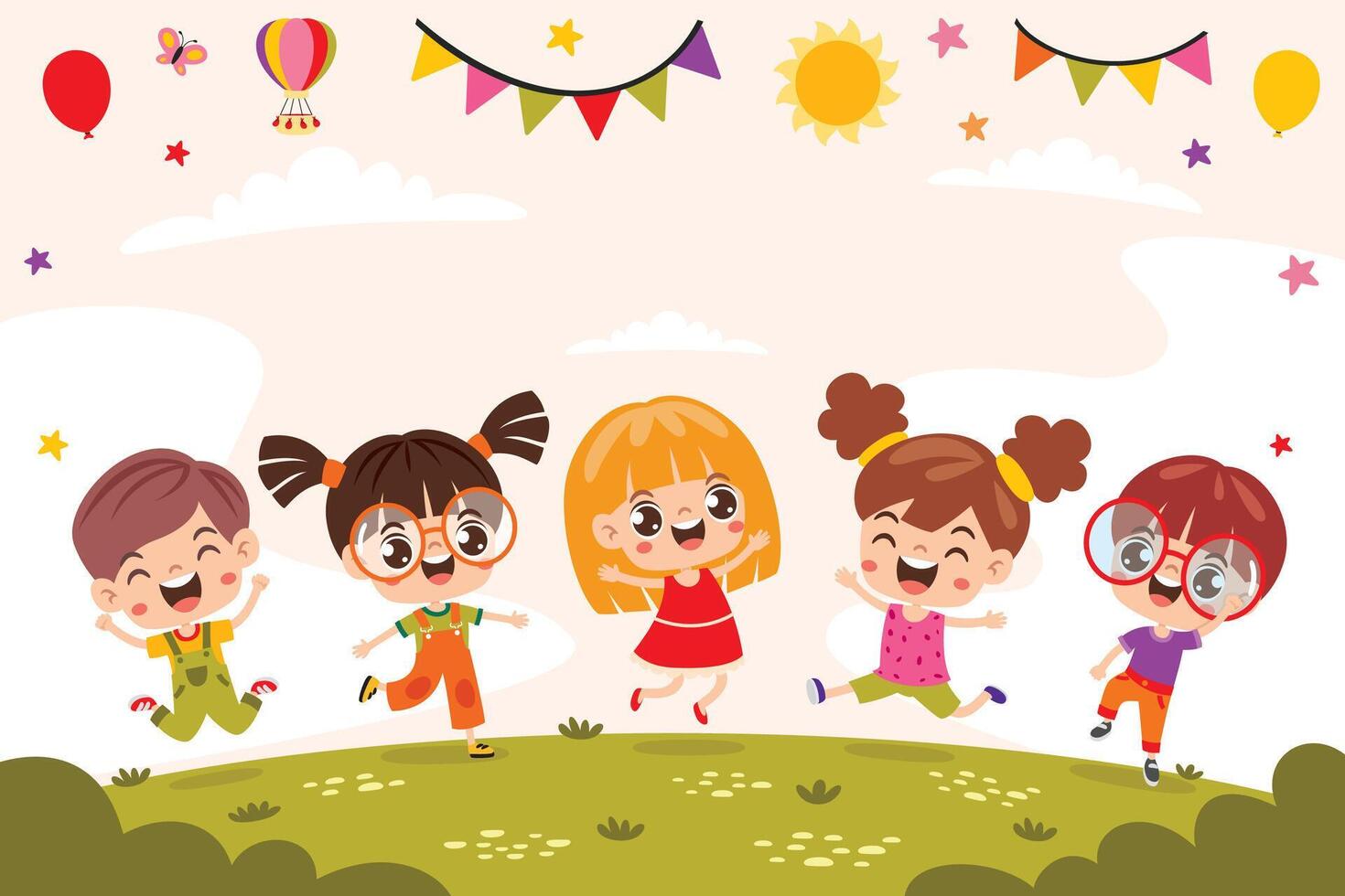 grupo de contento dibujos animados niños vector