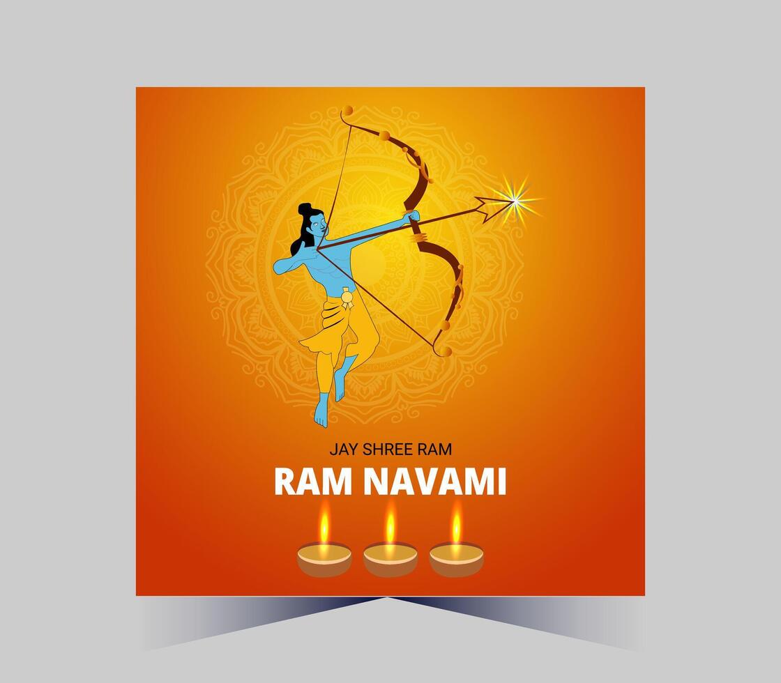 happy ram navami with diya and bow vector