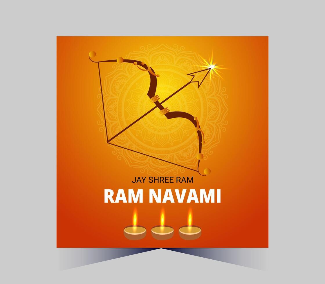 happy ram navami with arrow and diyas vector