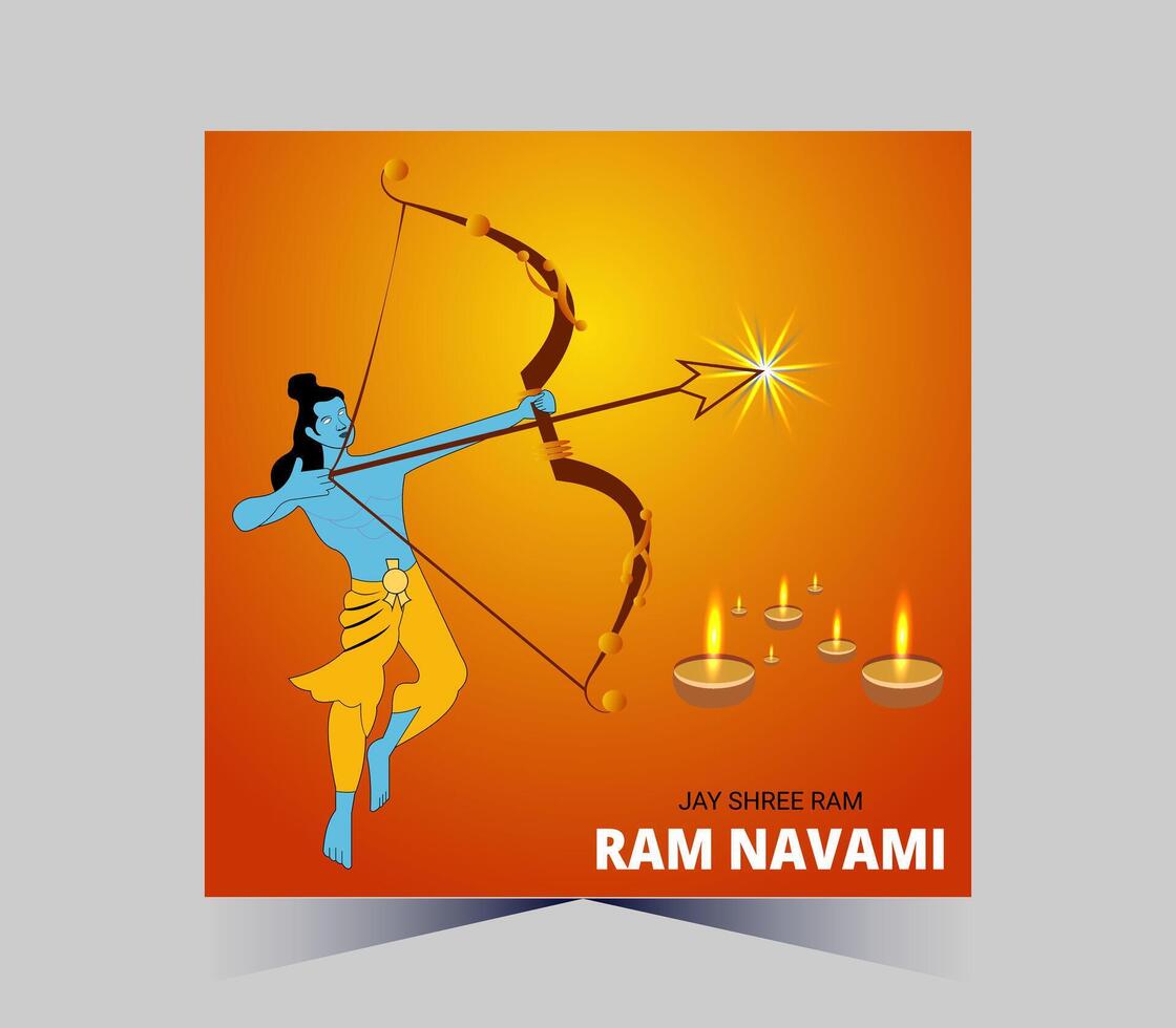 happy ram navami with arrow and diyas vector