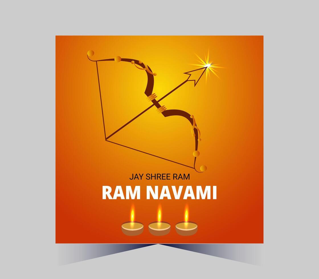 happy ram navami with arrow and diyas vector