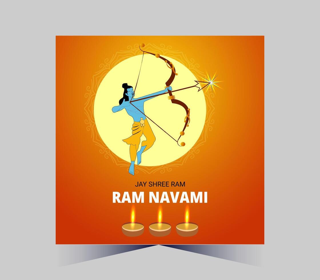 happy ram navami with arrow and diyas vector
