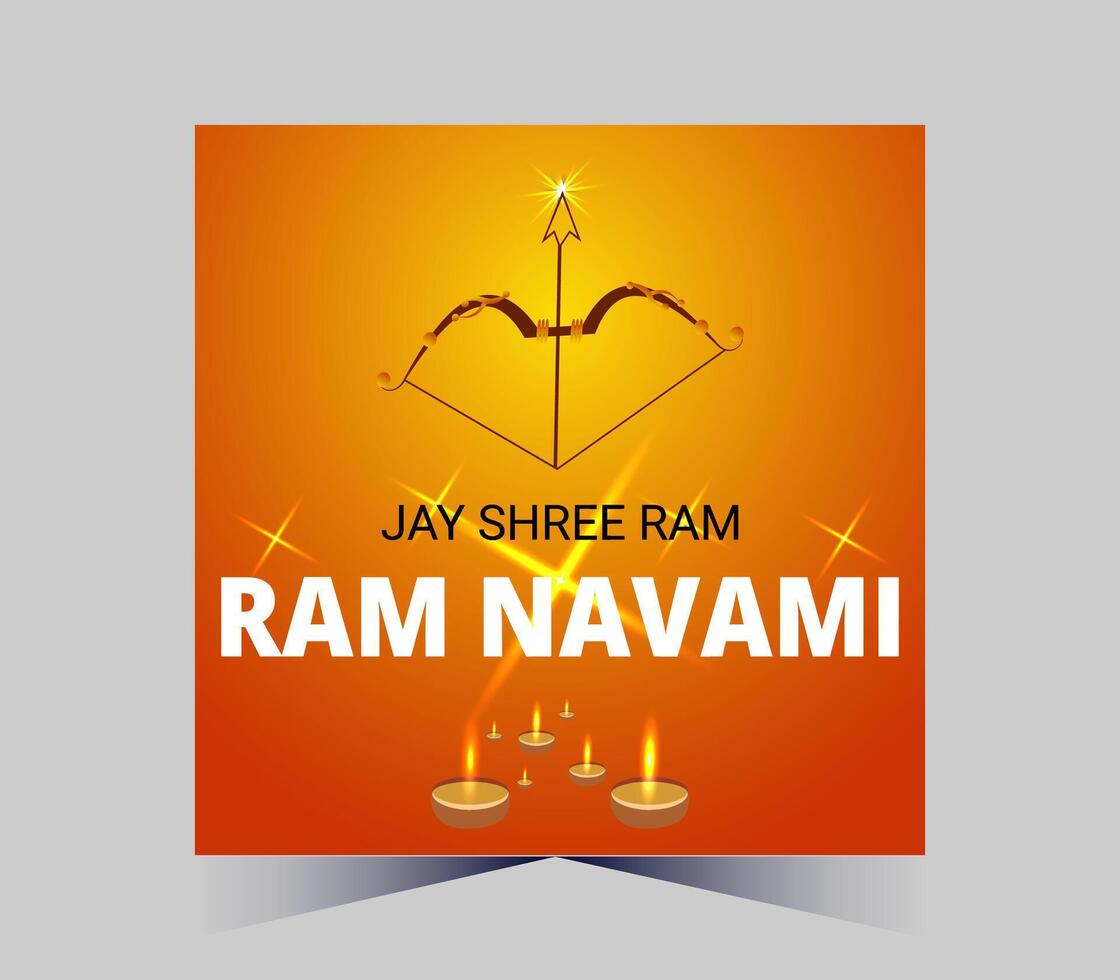 happy ram navami with arrow and diyas vector