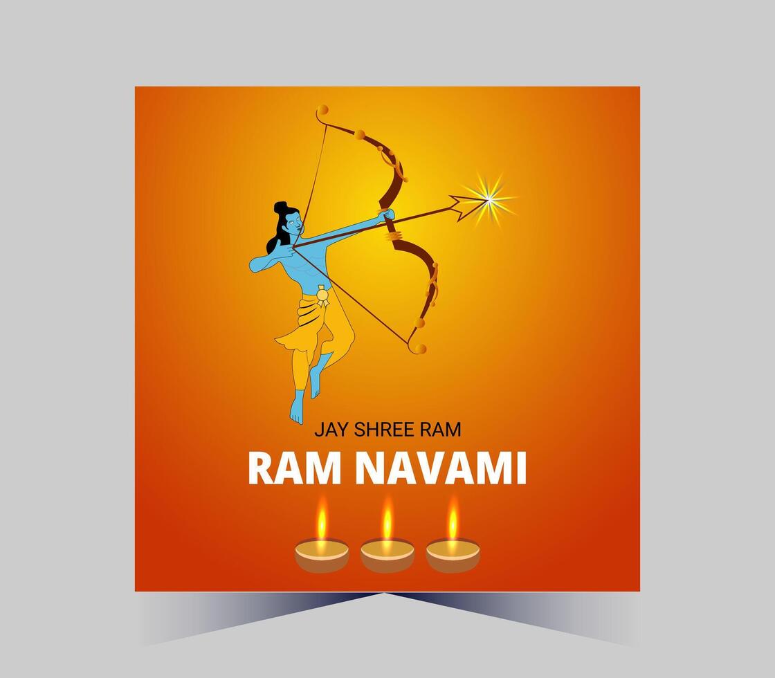 happy ram navami with arrow and diyas vector