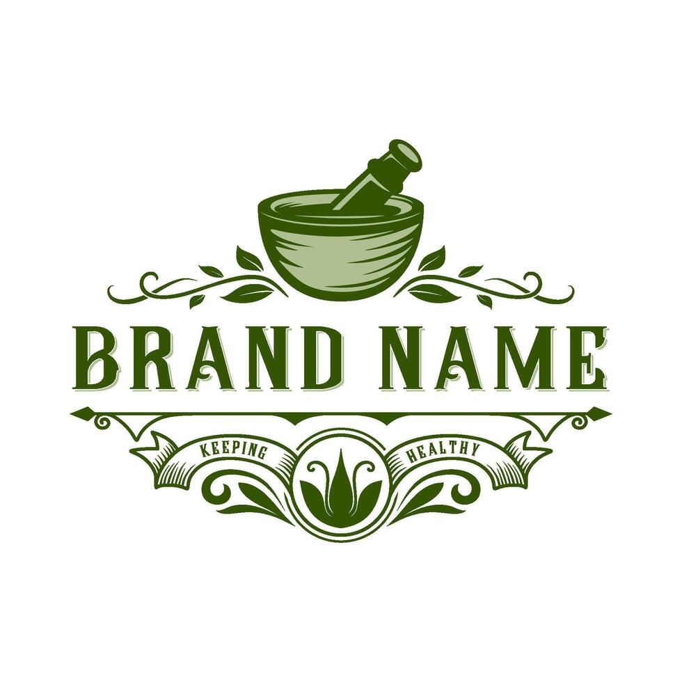 pharmacy vintage logo. mortar and pestle concept for drugstore, medical, therapeutic care, and more. vector