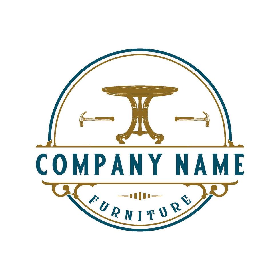 vintage furniture logo. symbol of antique round table with four legs for furniture company. vector