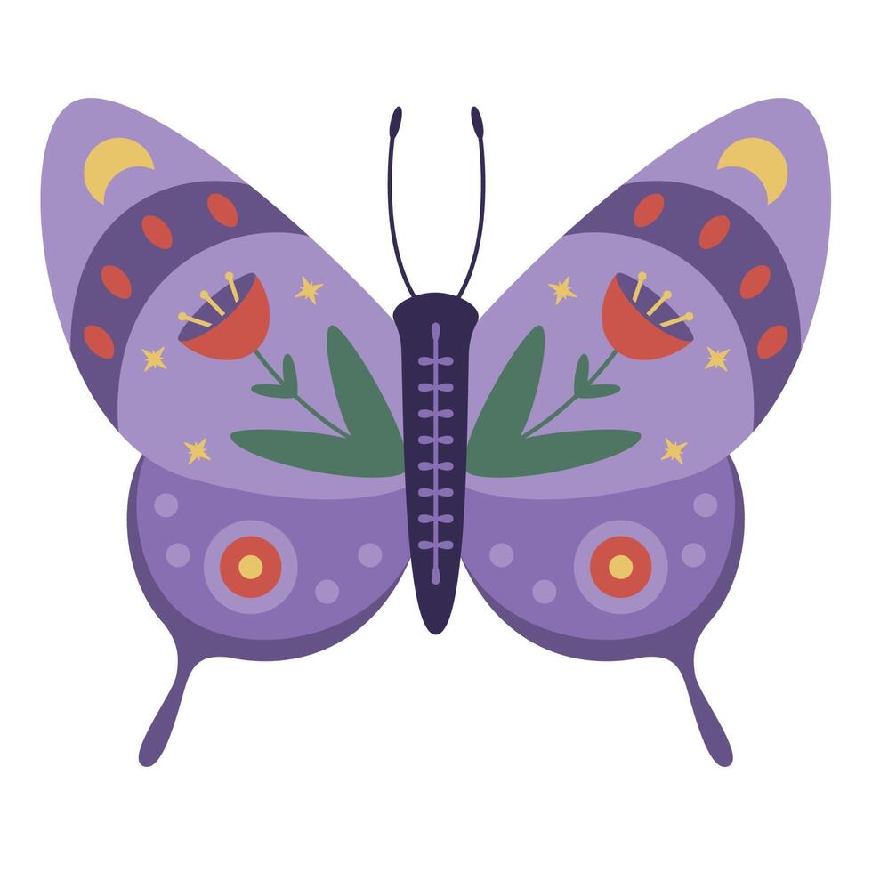Folk style violet butterfly decorative graphic art vector