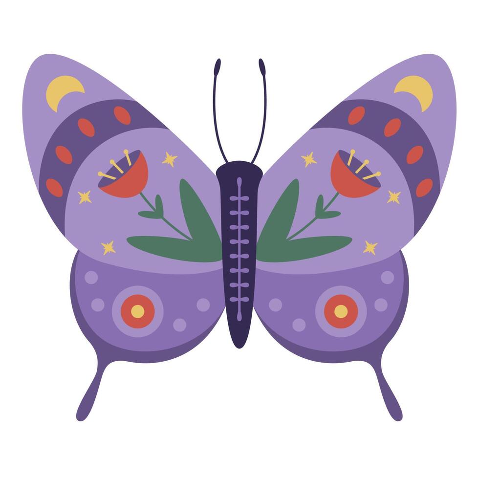 Folk style violet butterfly decorative graphic art vector