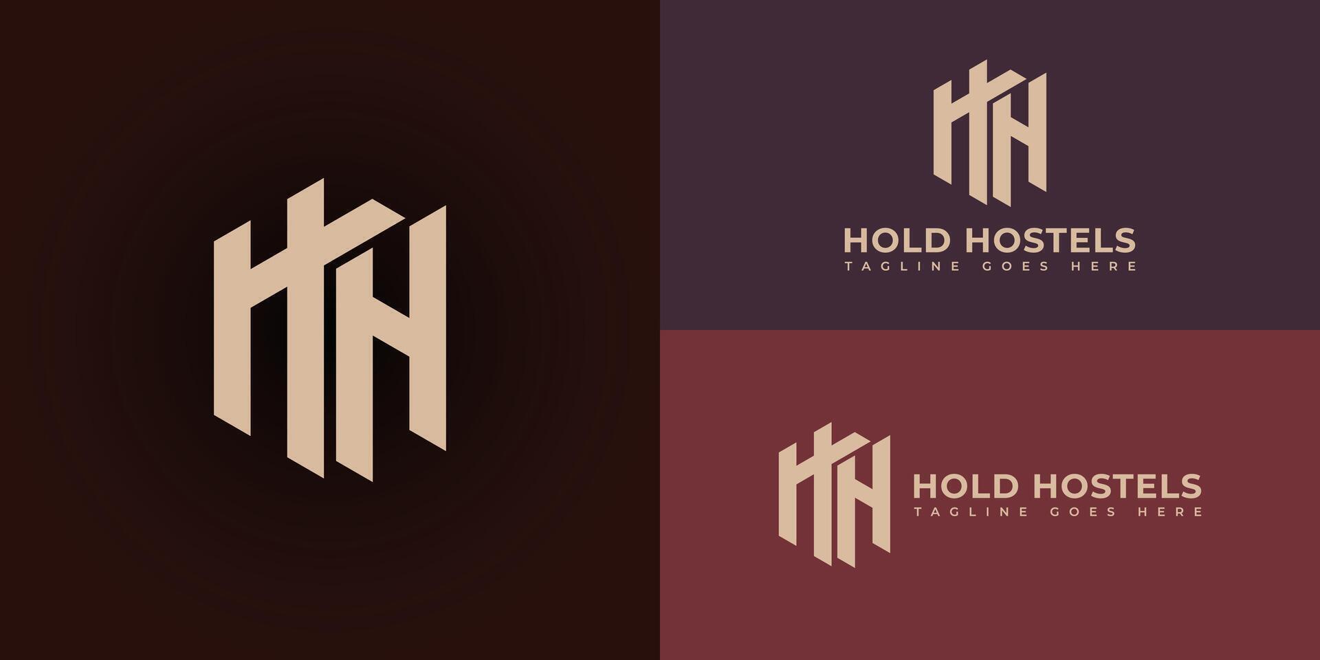 Abstract initial letter H or HH logo in gold color isolated in multiple deep red backgrounds