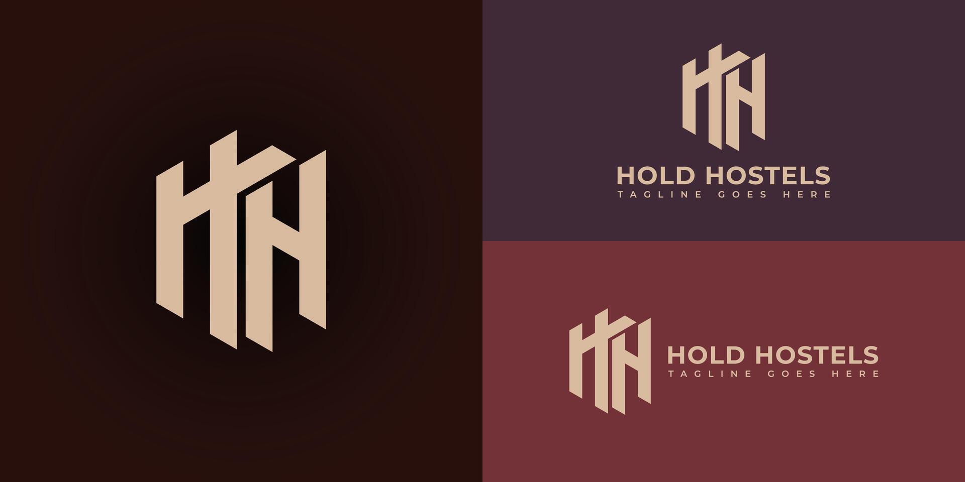 Abstract initial letter H or HH logo in gold color isolated in multiple deep red backgrounds applied for apartment home rentals logo also suitable for the brands or companies have initial name HH or H vector