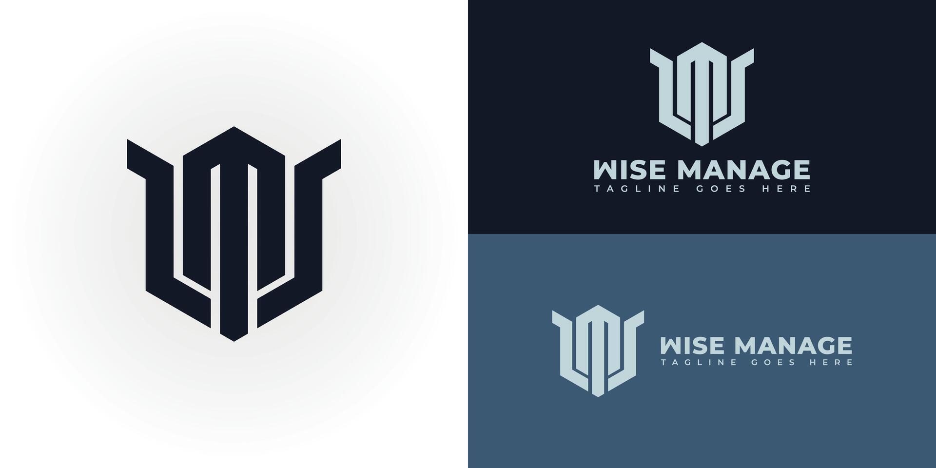 Abstract initial letter WM or MW logo in blue color isolated in white backgrounds. Initial letter WM logo or MW logo vector design templates. Blue hexagon letter WM for business and consulting logo