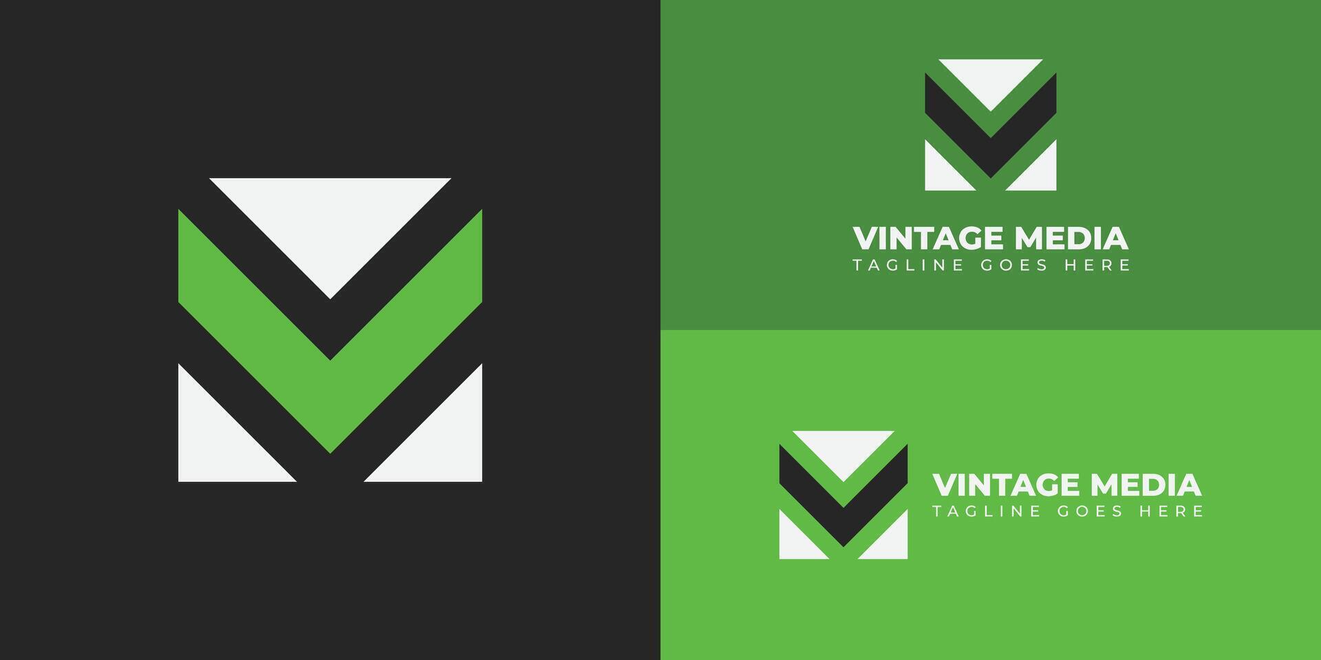 abstract initial letter V and M in white and green color isolated in black background applied for digital advertising company logo also suitable for the brand or company that has initial name VM or MV vector