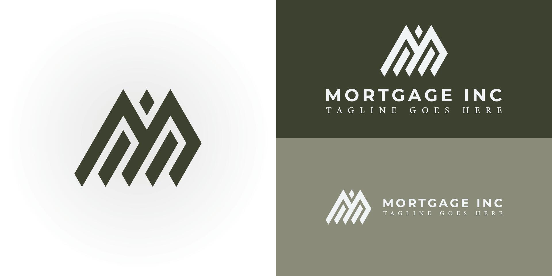 Abstract letter MI or IM lines art mountain abstract geometric logo vector in green color isolated on multiple white and green backgrounds applied for real estate logo design inspiration template