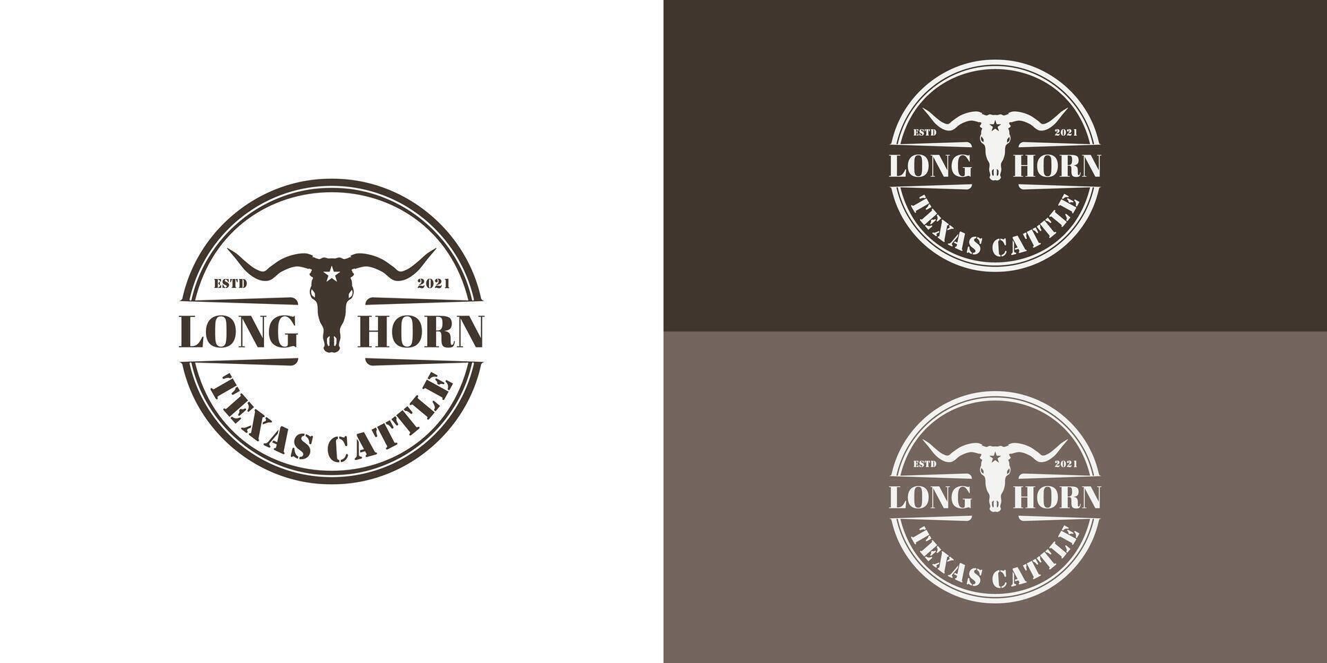 Longhorn logo template vector illustration in black color presented with multiple white and deep green background colors. The logo is suitable for farming and food business logo design inspiration