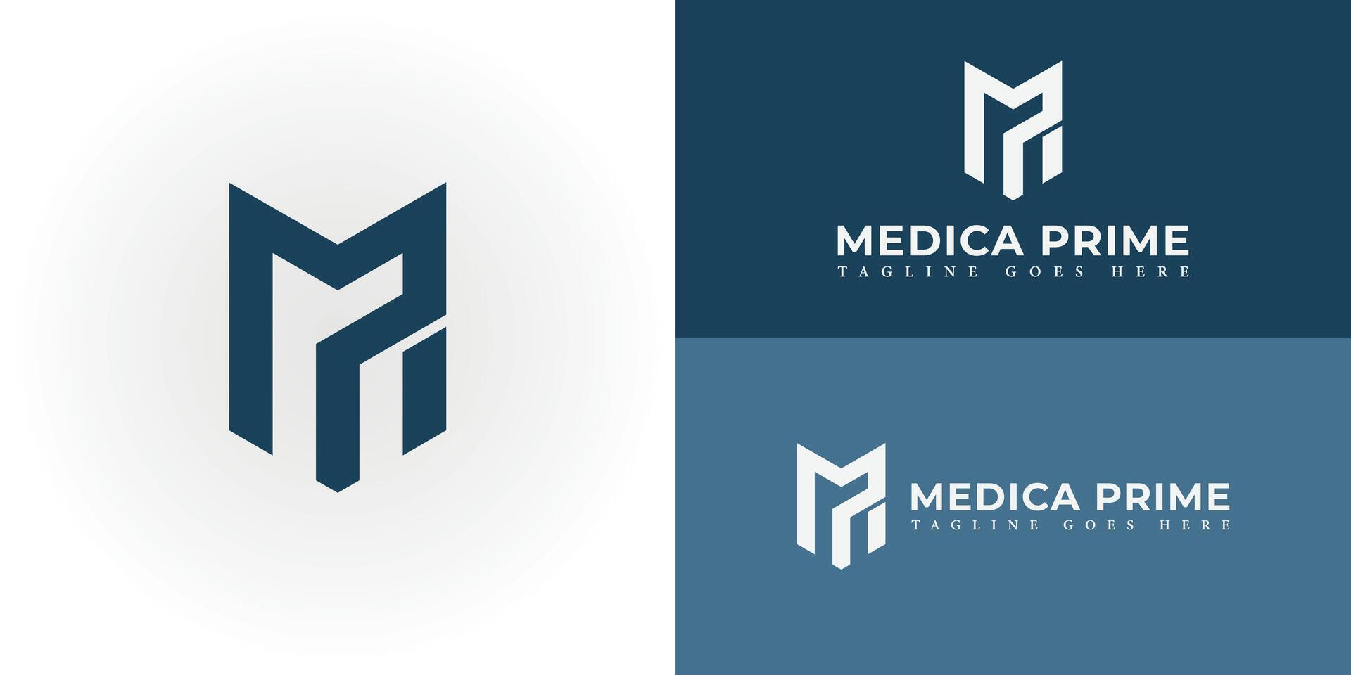 Abstract initial letter MP or PM logo in deep blue color isolated in multiple background colors applied for medical institute logo also suitable for the brands or companies have initial name PM or MP. vector