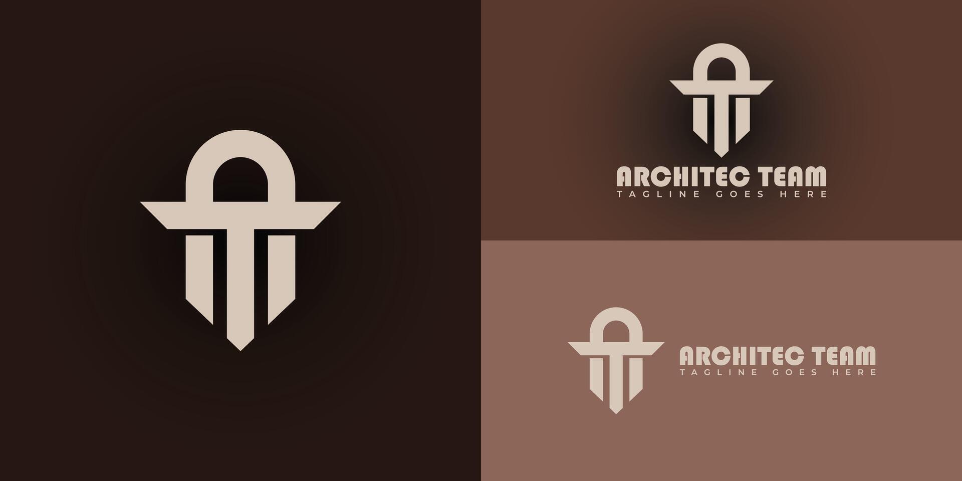 abstract initial letter A and T in soft gold color isolated in multiple brown backgrounds applied for architectural firm logo also suitable for the brands or companies that have initial name AT or TA vector