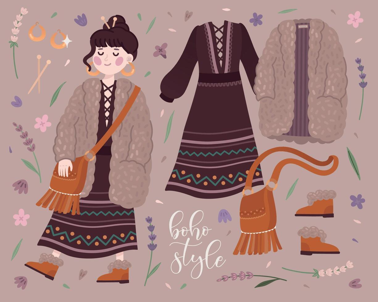 Boho girl and outfit 5 vector
