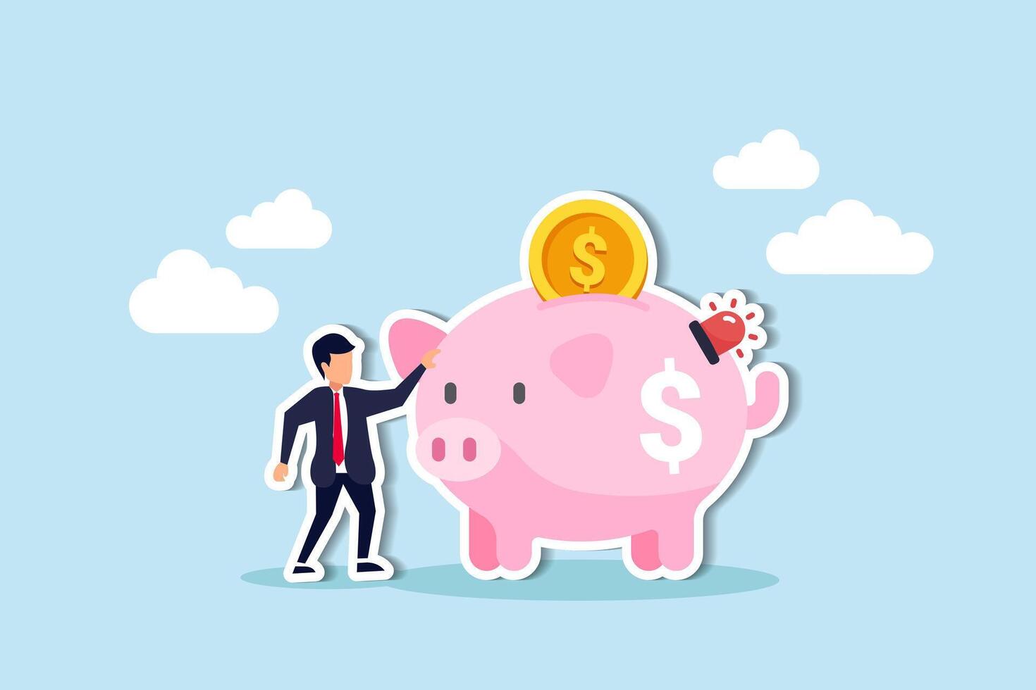 Emergency funds ready for unexpected life events job loss, income reduction due to economic crises, or accidents concept, smart man standing with piggy bank with emergency siren light. vector