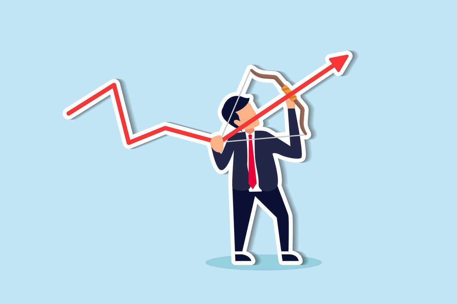 Economic recovery profit growth increases, influenced by Fed interest rate hikes and rising inflation concept, confidence businessman federal reserve turn down trend graph to be rising up with his bow vector