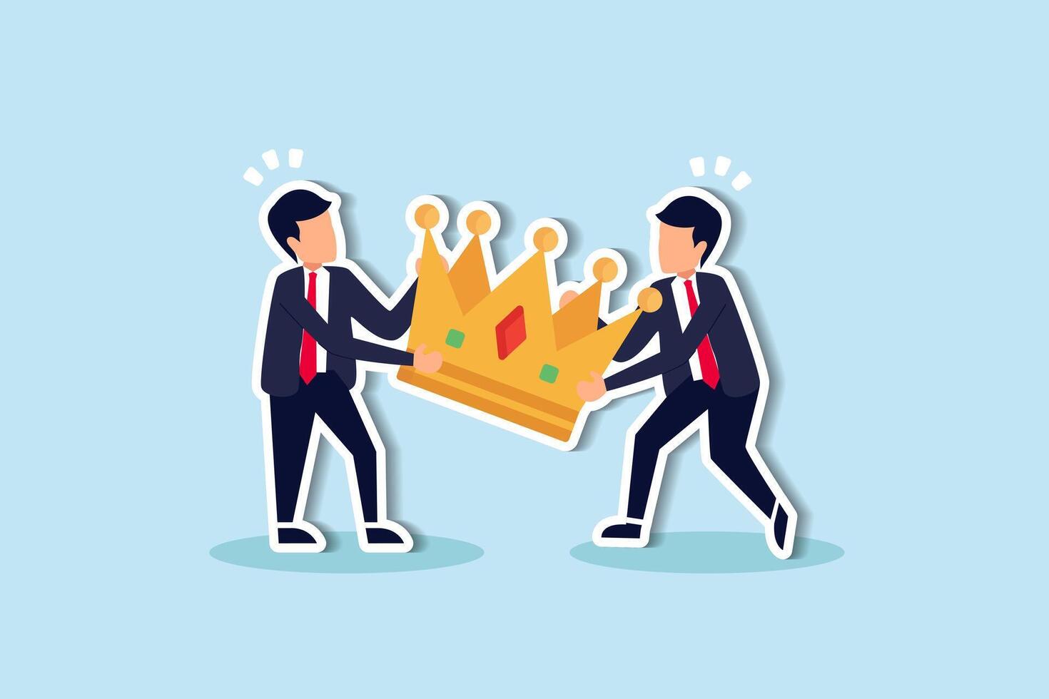 Workplace conflict Job rivalry, jealousy among colleagues concept, angry coworker fighting by pulling golden crown metaphor of job promotion position. vector